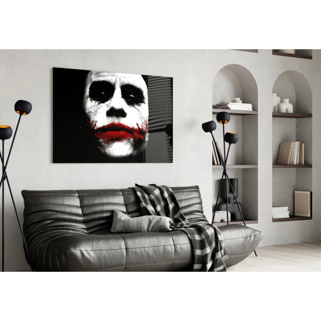 Joker Canvas Wall Art with Bold Red Lips Black and White Print | Contemporary Home Wall Art | vintageantiquesgifts.com