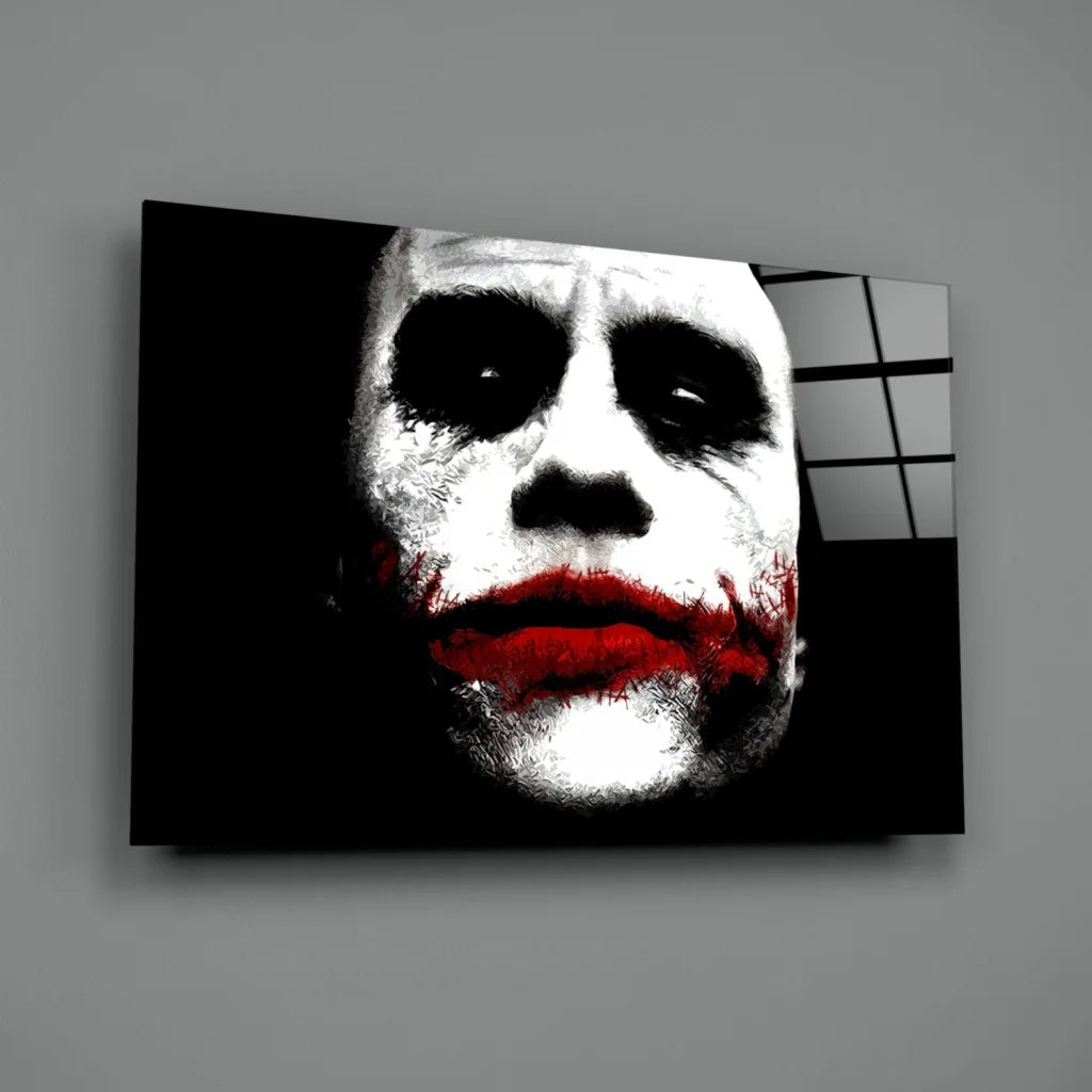 Joker Canvas Wall Art with Bold Red Lips Black and White Print | Glass Wall Art Print | vintageantiquesgifts.com