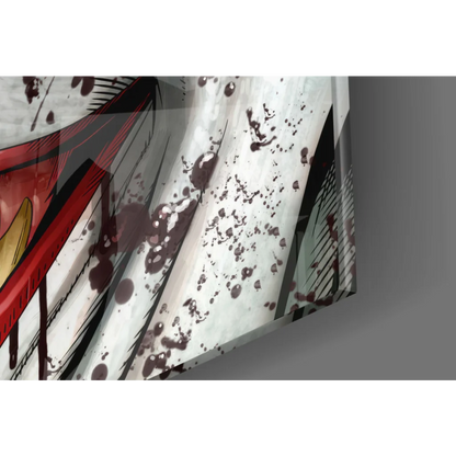 Joker grin comic panel wall art with bold red black lines and ink splatters