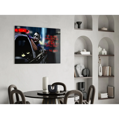 Joker leaning from police car on red black movie poster wall art