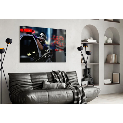 Joker leaning from police car on black red movie poster wall art