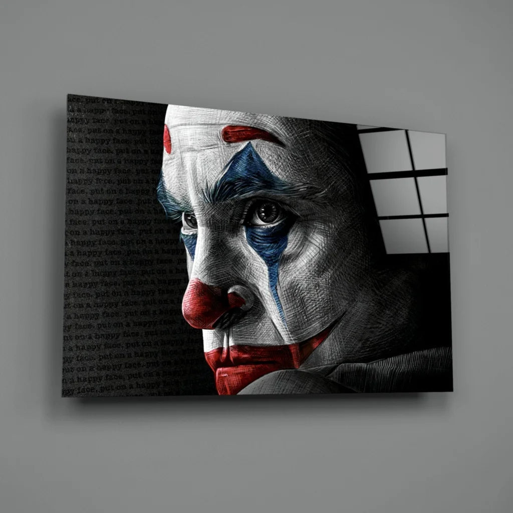 Joker close-up portrait canvas wall art in bold red, white, blue paint