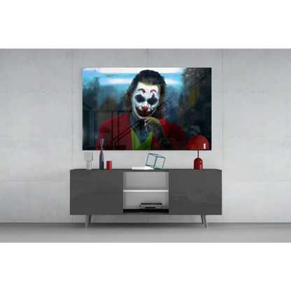 Framed Joker movie poster in glass wall art