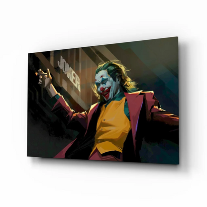 Joker wall art canvas in bold maroon suit with cigarette