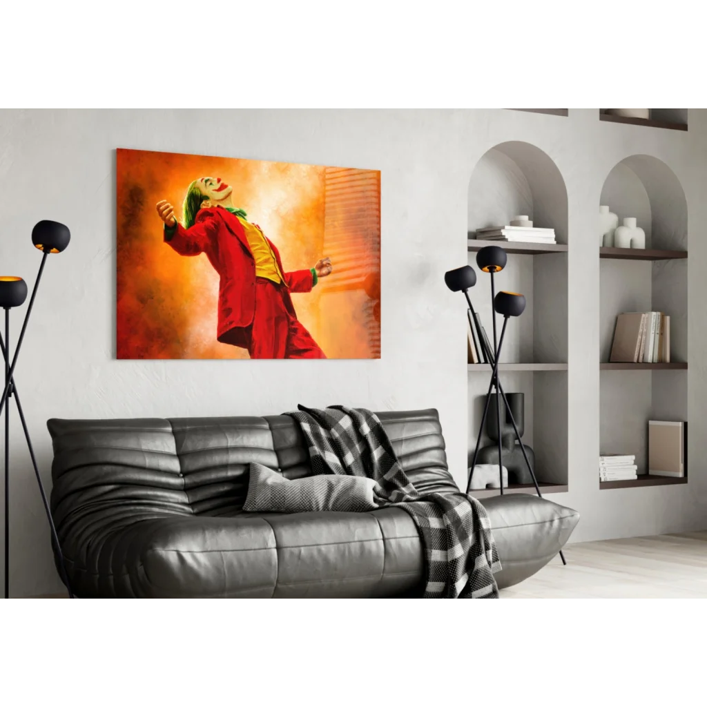 Joker Canvas Glass Wall Art with Fiery Orange Glow | Contemporary Home Wall Art | vintageantiquesgifts.com