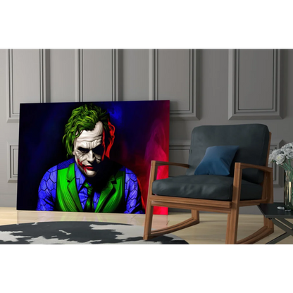 Vibrant Joker pop art glass wall art canvas print with green hair