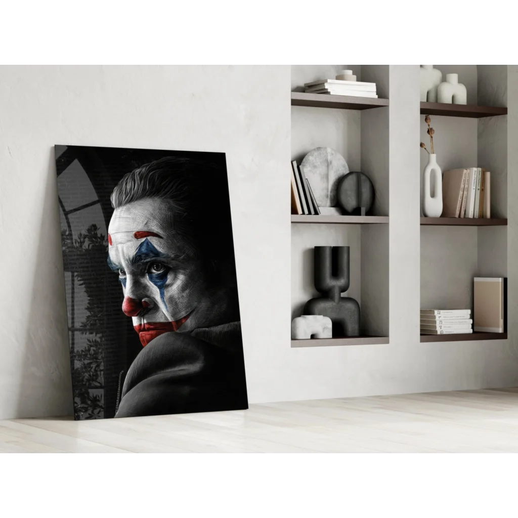 Joker canvas wall art portrait with bold red and blue accents