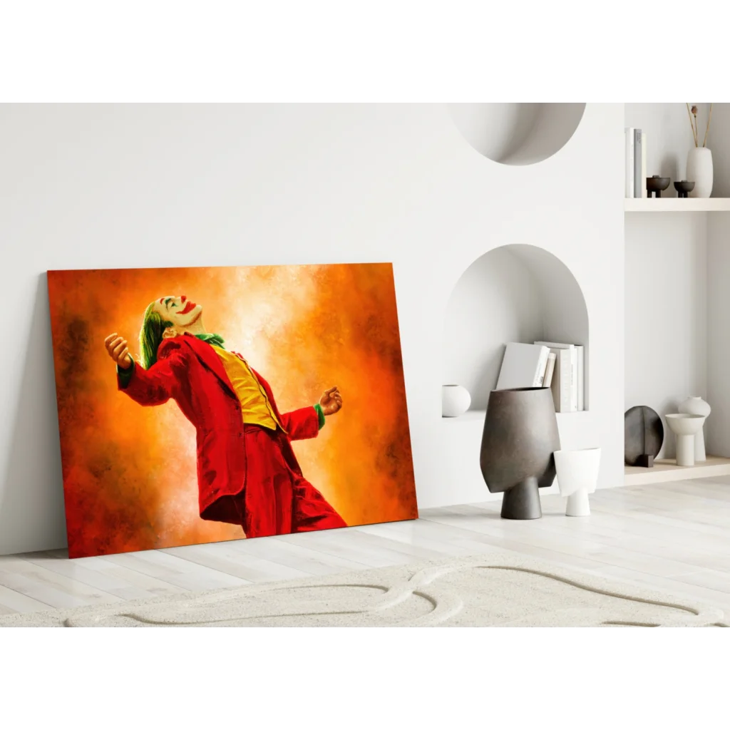 Joker Canvas Glass Wall Art with Fiery Orange Glow | Modern Wall Art Decor | vintageantiquesgifts.com