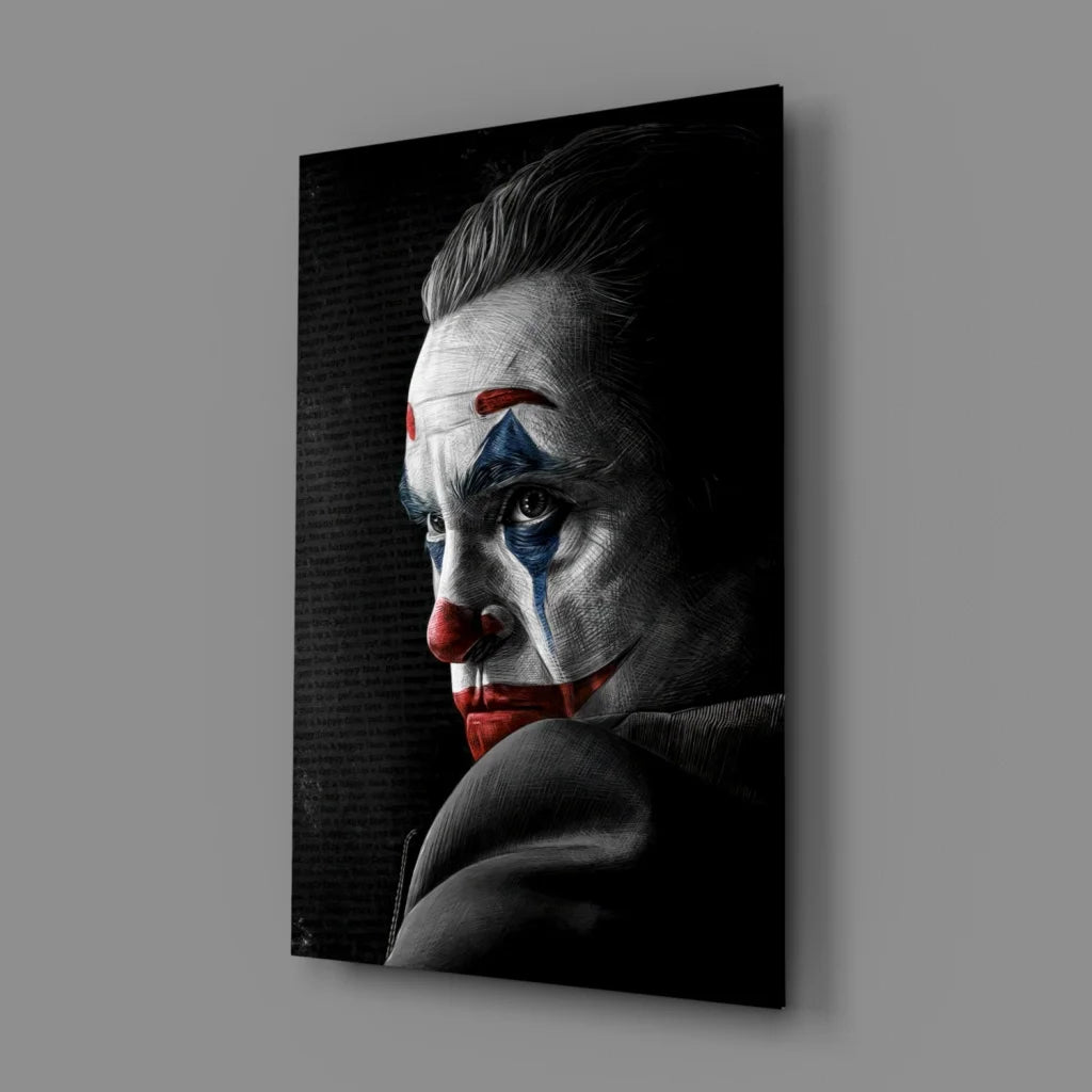 Joker canvas wall art portrait with bold red and blue accents