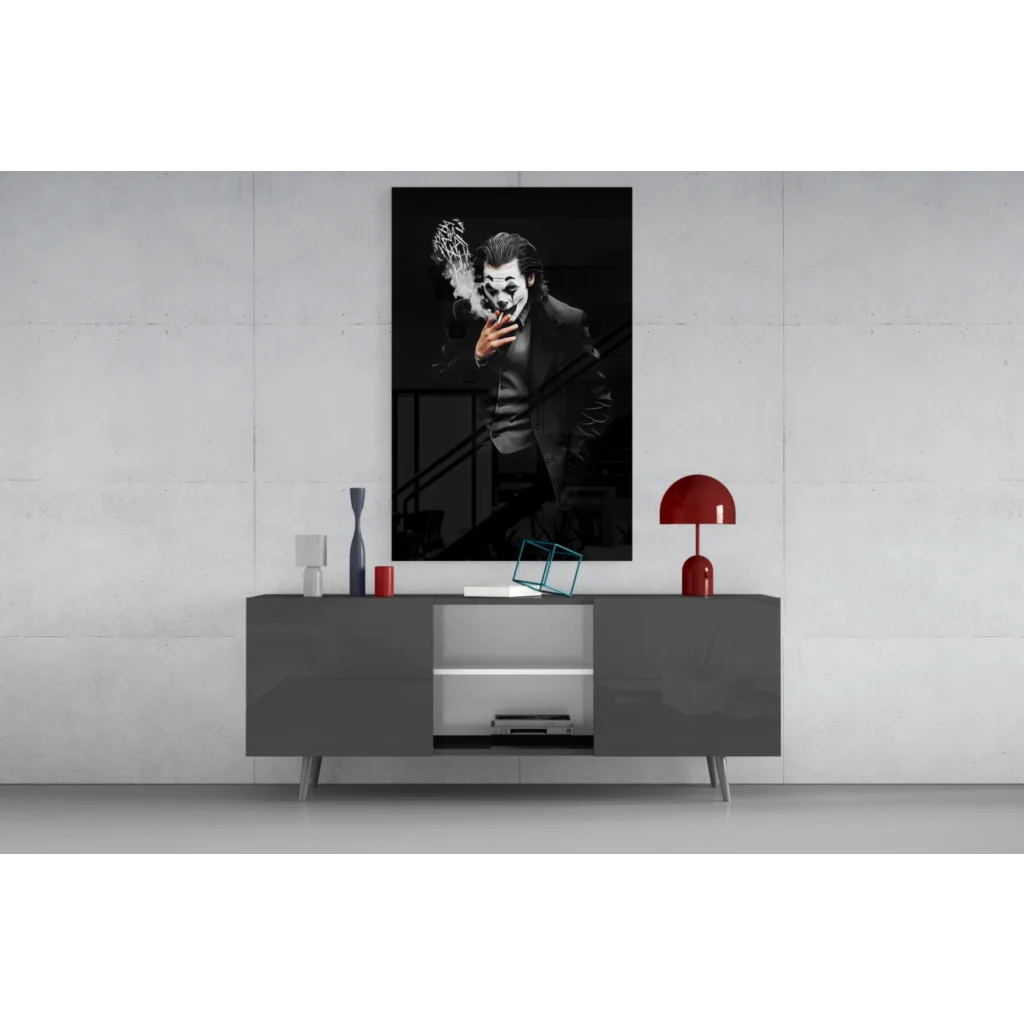 Framed Joker smoking cigarette black and white wall art print