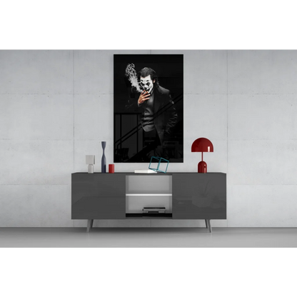 Framed Joker smoking cigarette black and white wall art print