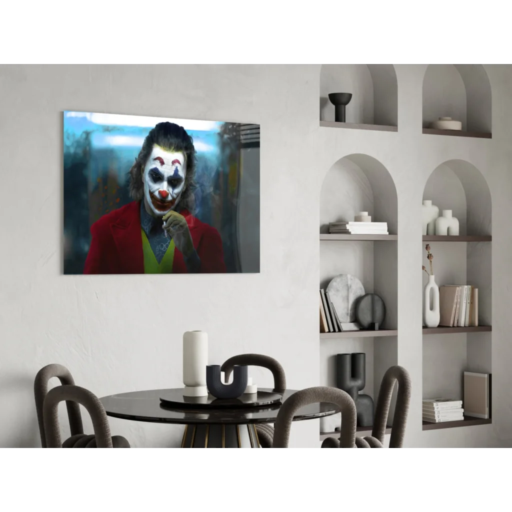 Joker Dark Knight glass wall art portrait in red suit