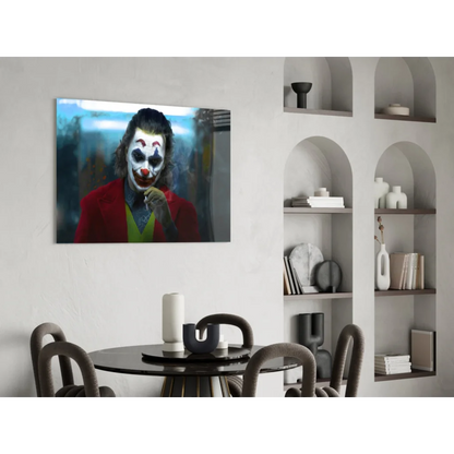 Joker Dark Knight glass wall art portrait in red suit
