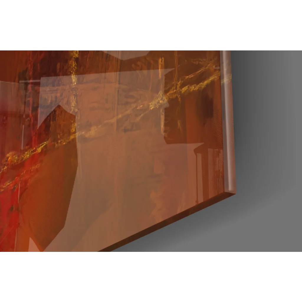 Joker canvas glass wall art with swirling amber gold hues