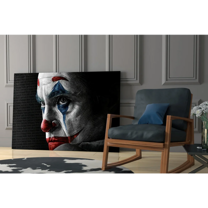 Joker face paint canvas wall art in bold red blue white