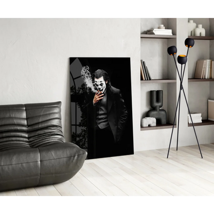 Black and white Joker smoking canvas wall art print