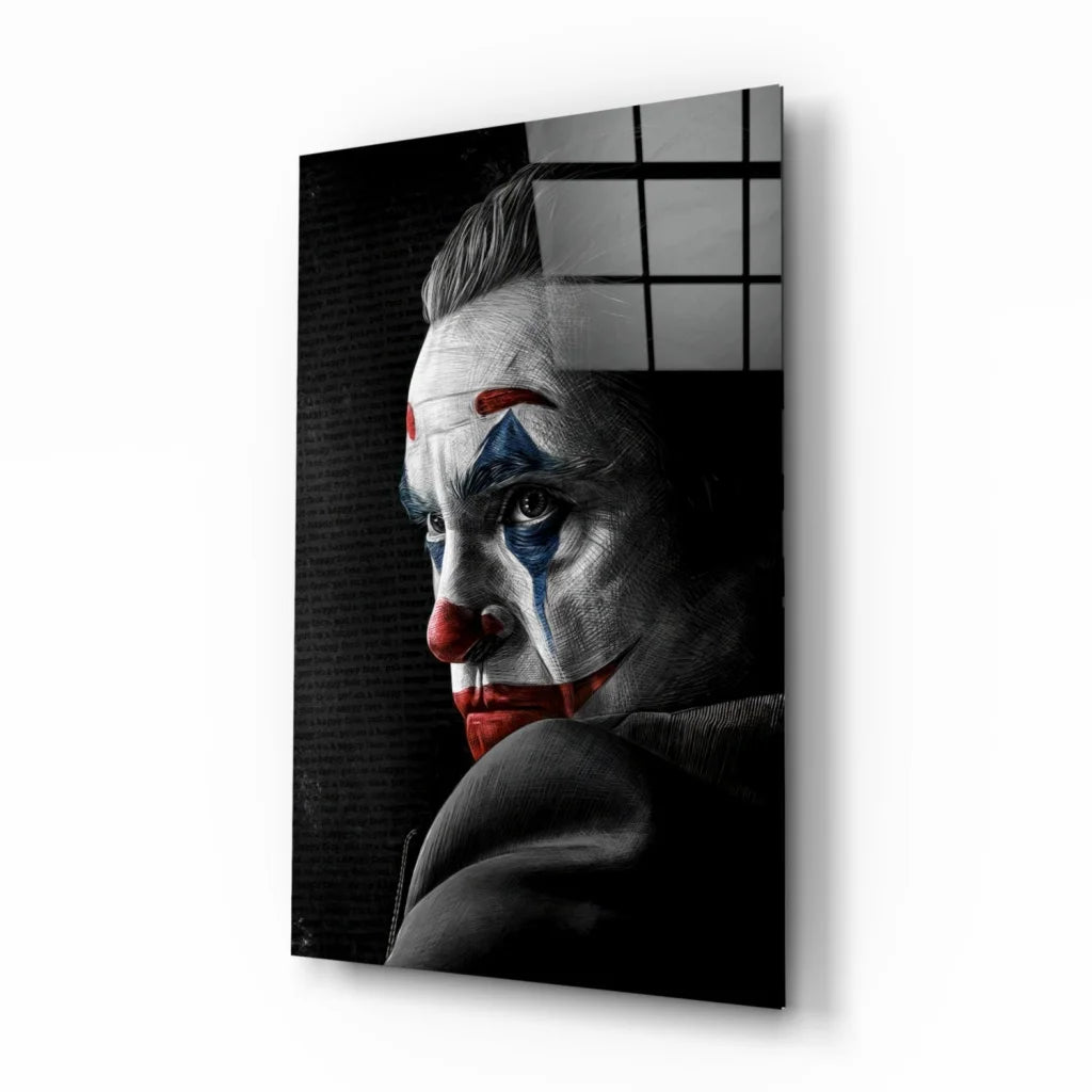 Joker canvas wall art portrait with bold red and blue clown makeup