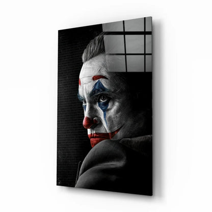 Joker canvas wall art portrait with bold red and blue clown makeup
