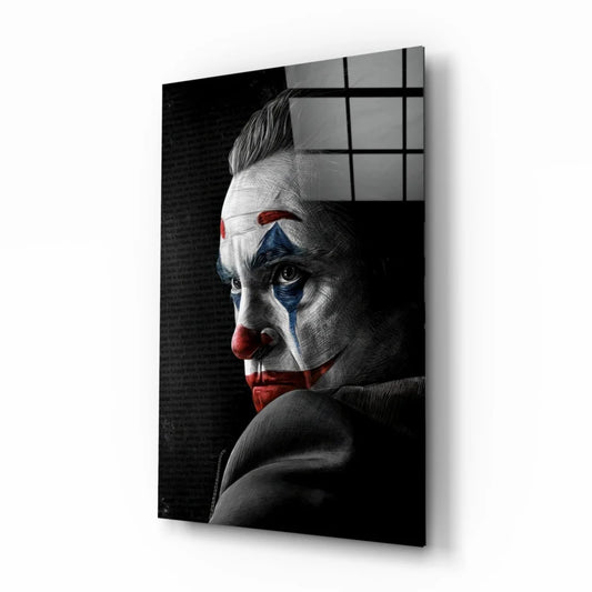 Joker canvas wall art portrait with bold red and blue clown makeup