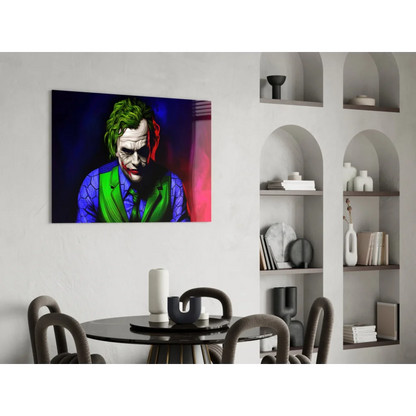 Vibrant Joker pop art glass wall art canvas print with green hair