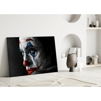 Joker face paint canvas wall art in bold red blue white