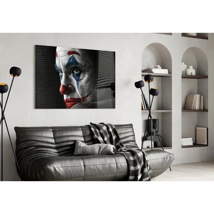 Joker face paint wall art canvas print in bold red blue white