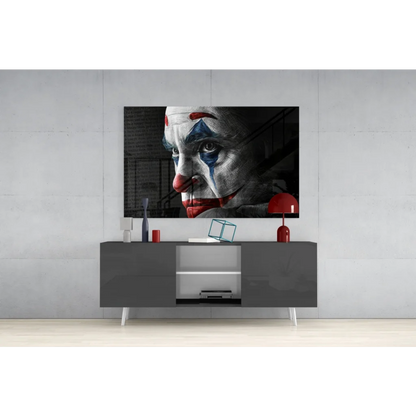 Joker face wall art canvas print in bold red blue white