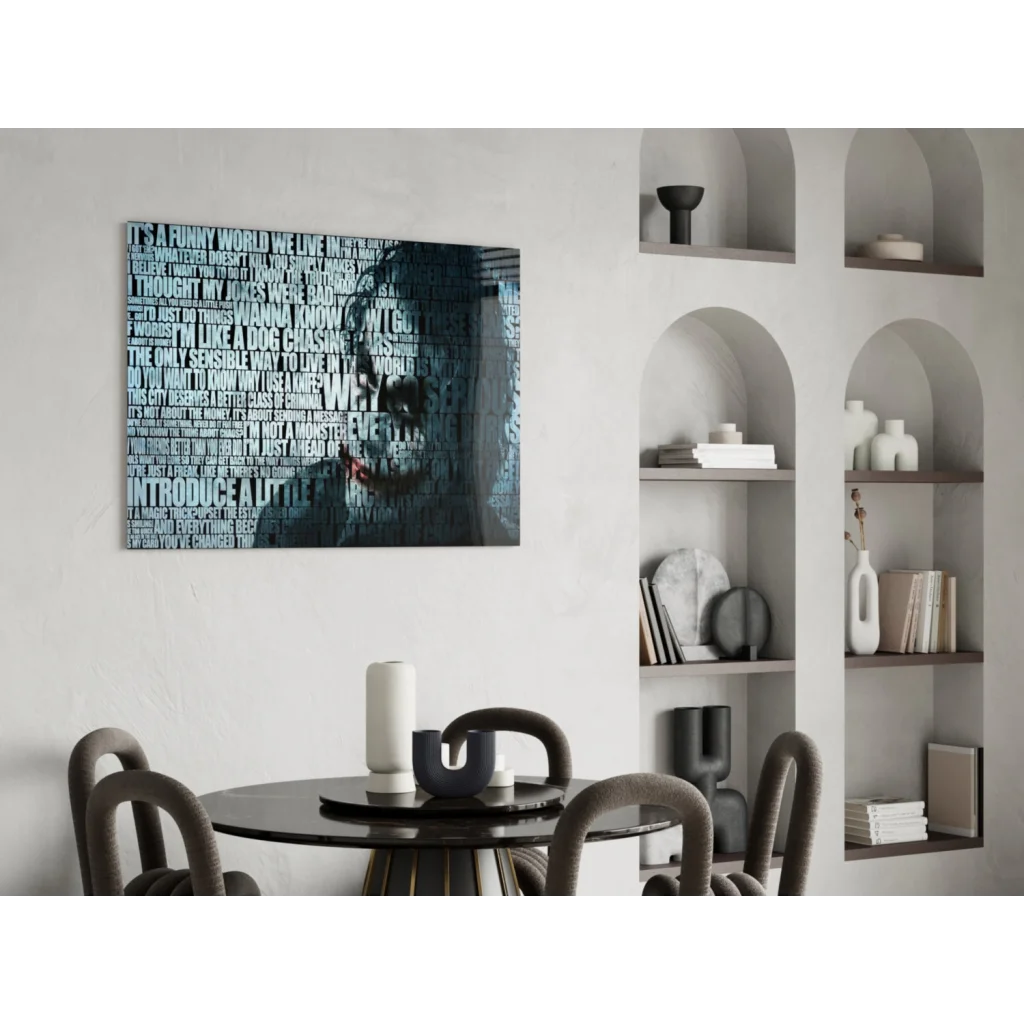 Joker quote typography canvas wall art in dark blue on white wall