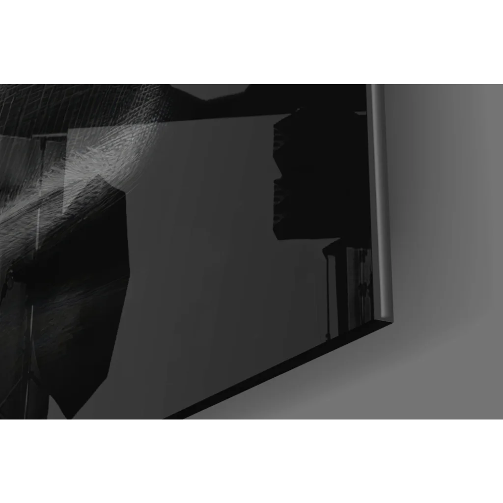 Sleek black-framed glass wall art mirror with red blue accents