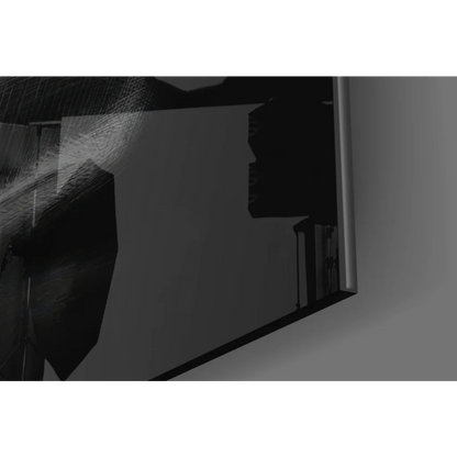 Sleek black-framed glass wall art mirror with red blue accents