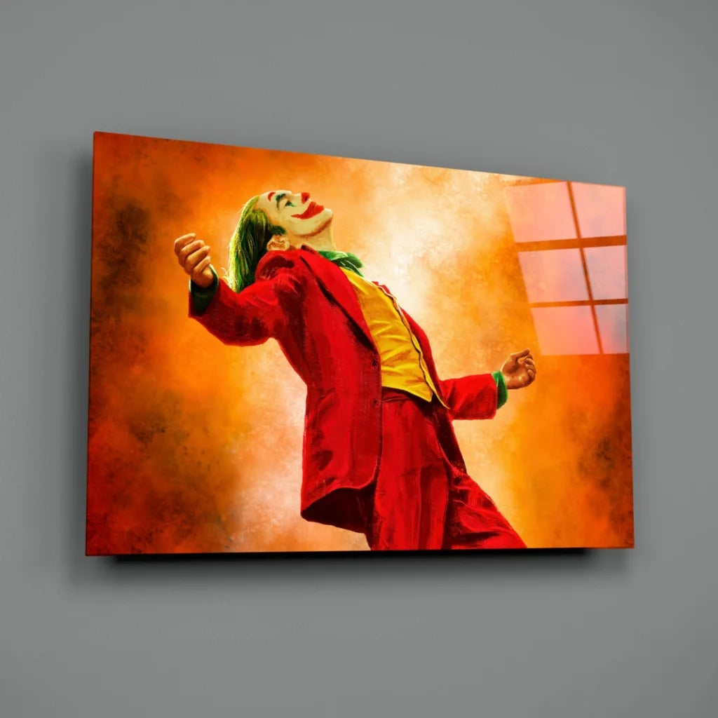 Joker Canvas Glass Wall Art with Fiery Orange Glow | Glass Wall Art Print | vintageantiquesgifts.com