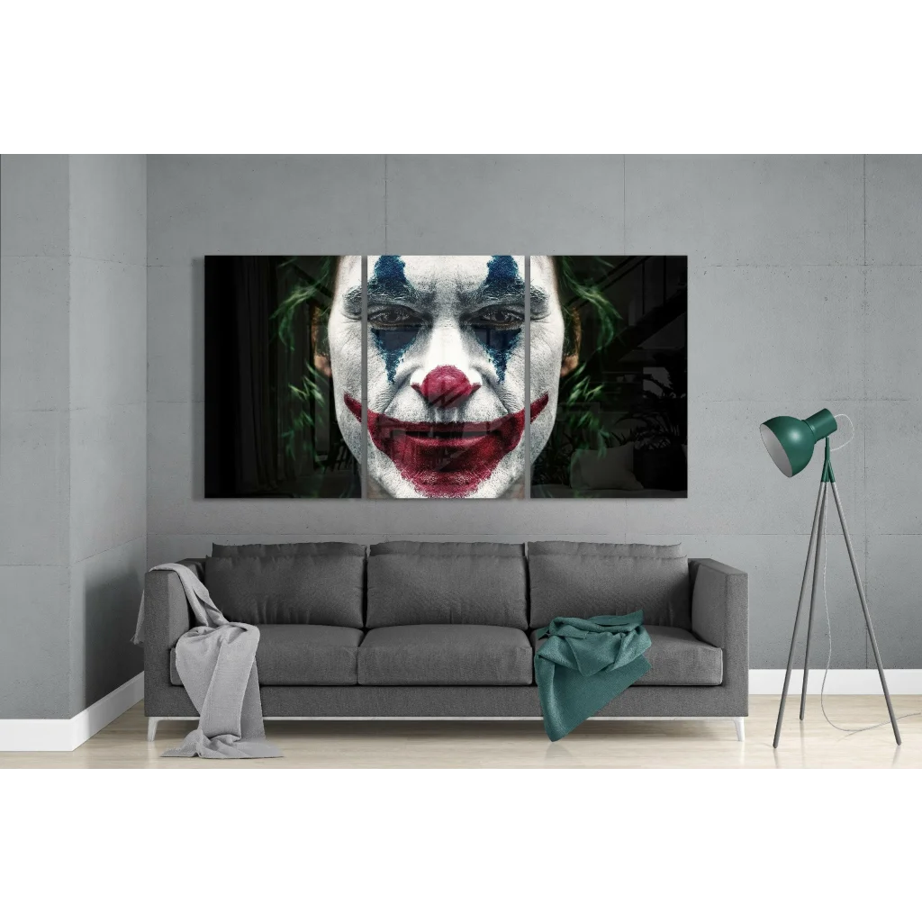 Joker Three Panel Canvas Wall Art with Iconic Face Paint | Modern Wall Art Decor | vintageantiquesgifts.com