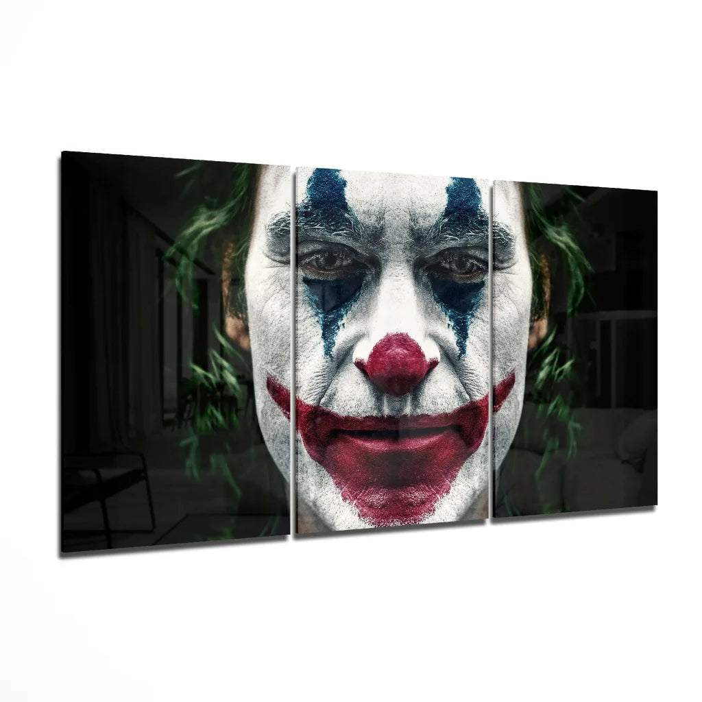 Joker Three Panel Canvas Wall Art with Iconic Face Paint | Insigneart USA | vintageantiquesgifts.com
