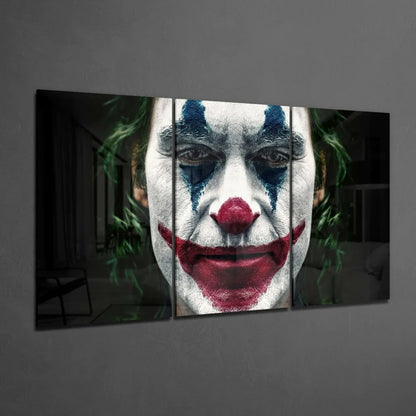 Joker Three Panel Canvas Wall Art with Iconic Face Paint | Glass Wall Art Print | vintageantiquesgifts.com