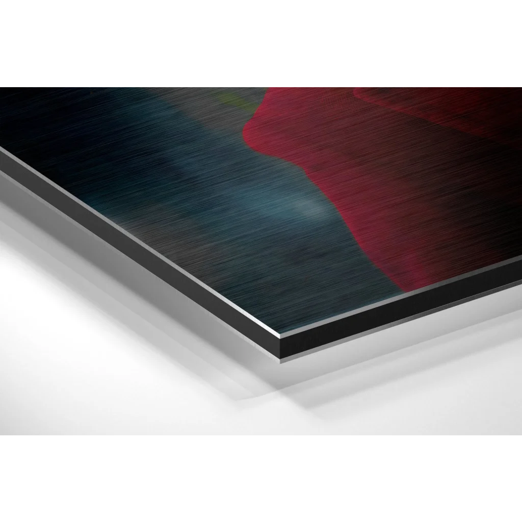 Glass Wall Art Sleek Joker Movie brushed aluminium dibond wall art with red teal shapes