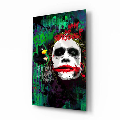 Vibrant Joker graffiti canvas wall art with bold splatter style