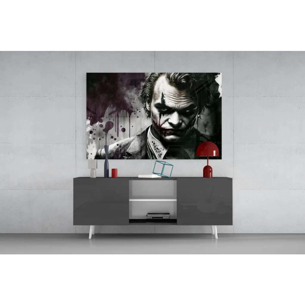 Joker poster splatter canvas wall art black and white print