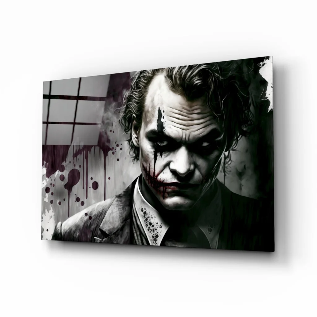 Joker blood splatter canvas wall art black and white print