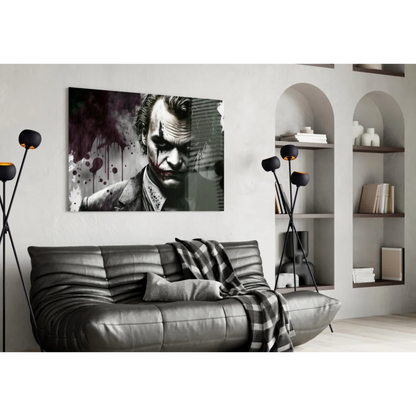 Leather couch with Joker splatter black and white wall art blanket