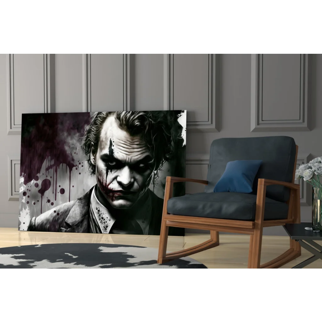 Joker splatter canvas wall art black and white print