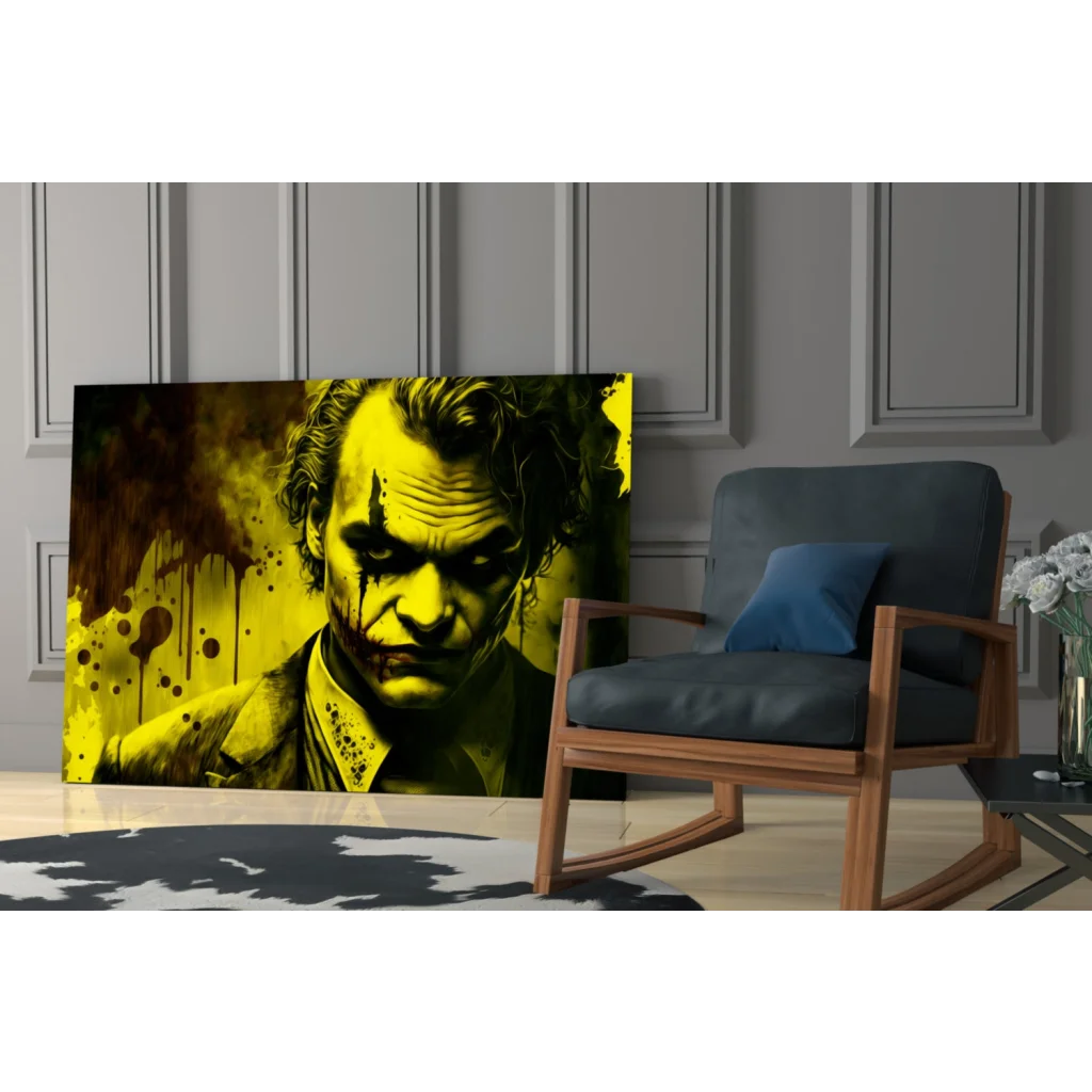 Joker Splatter canvas wall art print with yellow black Joaquin Phoenix