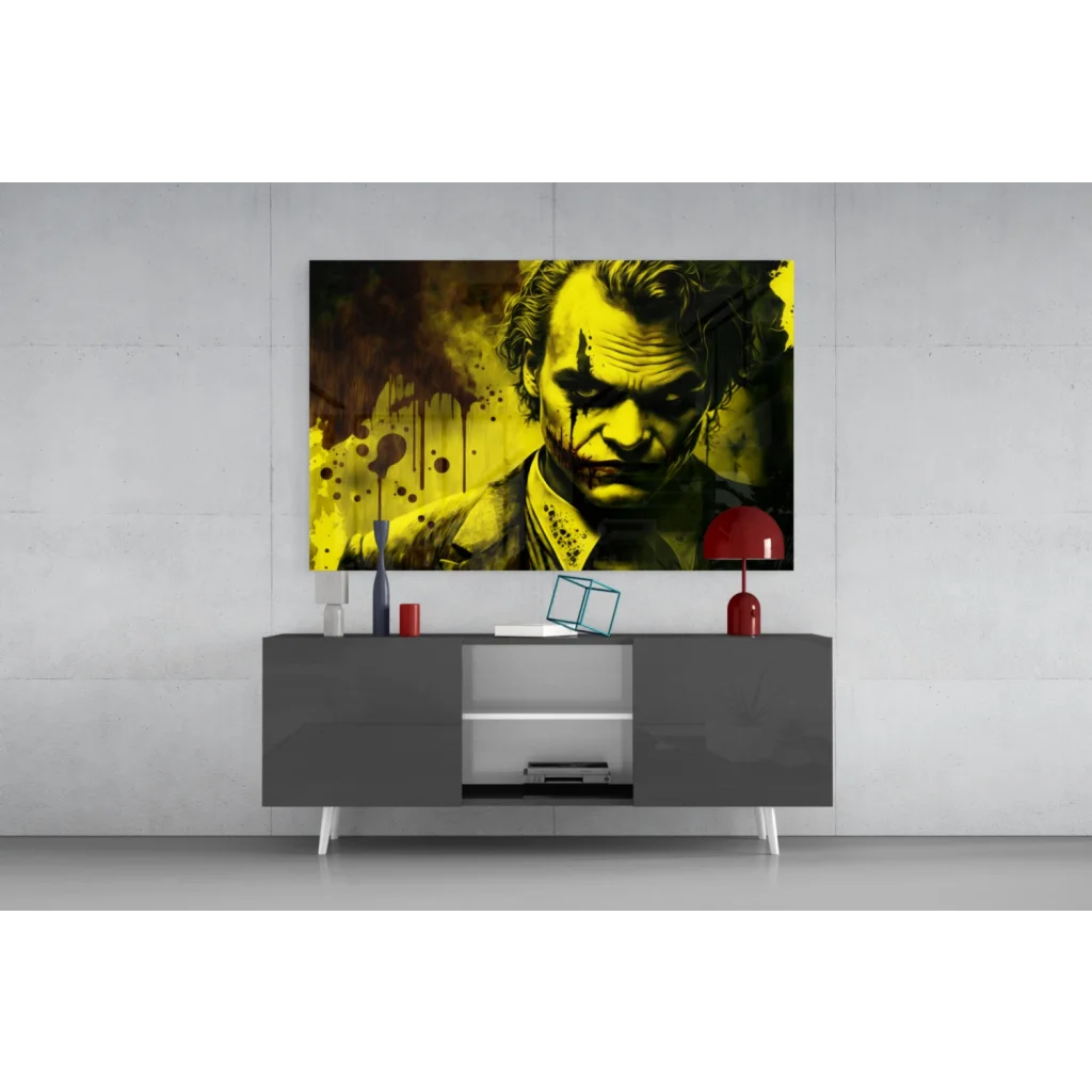Joker Splatter Glass Wall Art with Joaquin Phoenix on 4K UHD TV