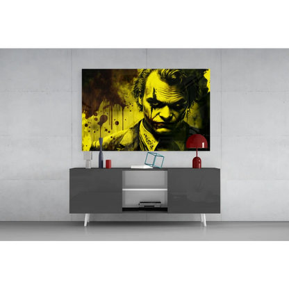Joker Splatter Glass Wall Art with Joaquin Phoenix on 4K UHD TV