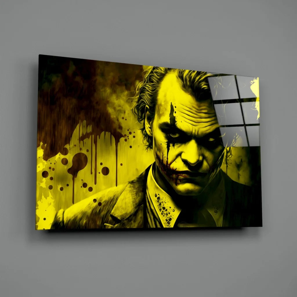 Yellow and black Joker canvas wall art print with Joaquin Phoenix