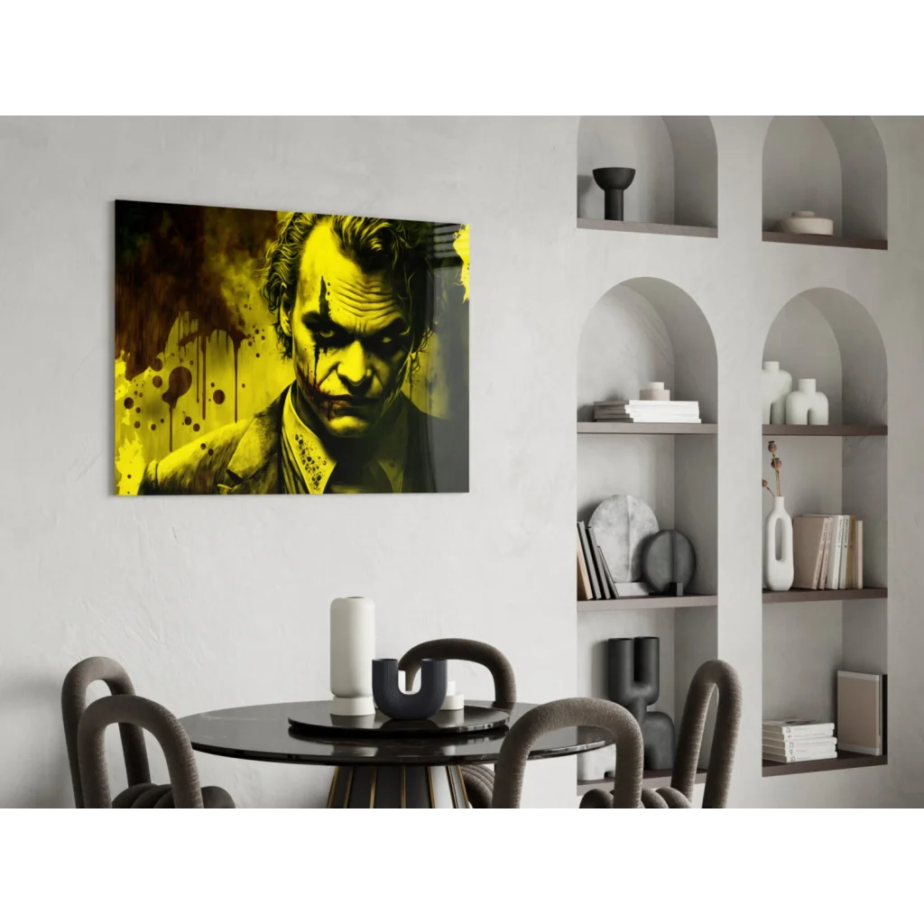 Joker poster on wall in Joaquin Phoenix splatter wall art