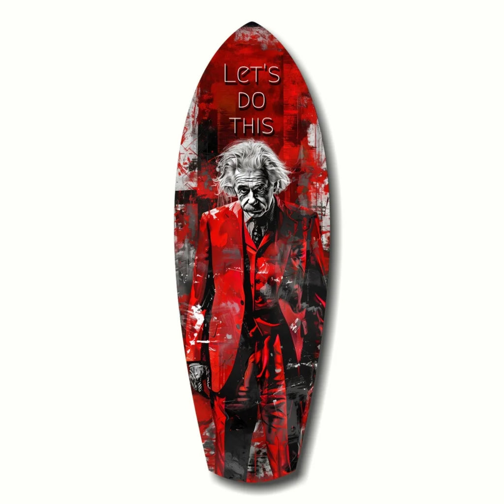 Joker Surfboard Tempered Glass Art with Einstein in red black design