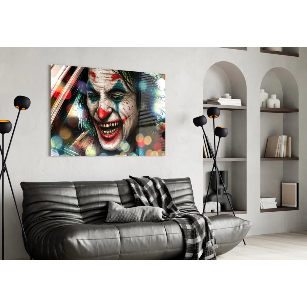 Joker Canvas Wall Art with Bold Face Paint and Bokeh Lights | Contemporary Home Wall Art | vintageantiquesgifts.com