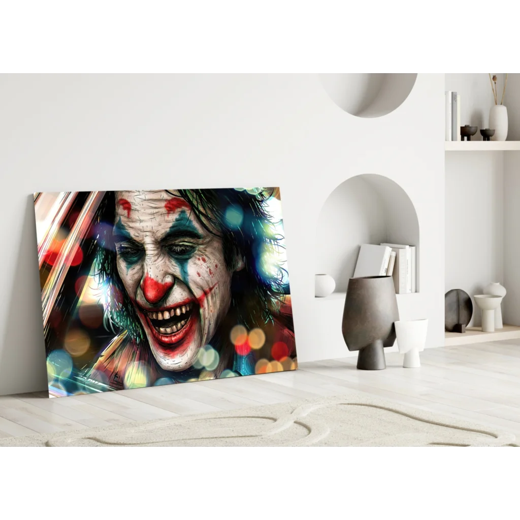 Joker Canvas Wall Art with Bold Face Paint and Bokeh Lights | Modern Wall Art Decor | vintageantiquesgifts.com