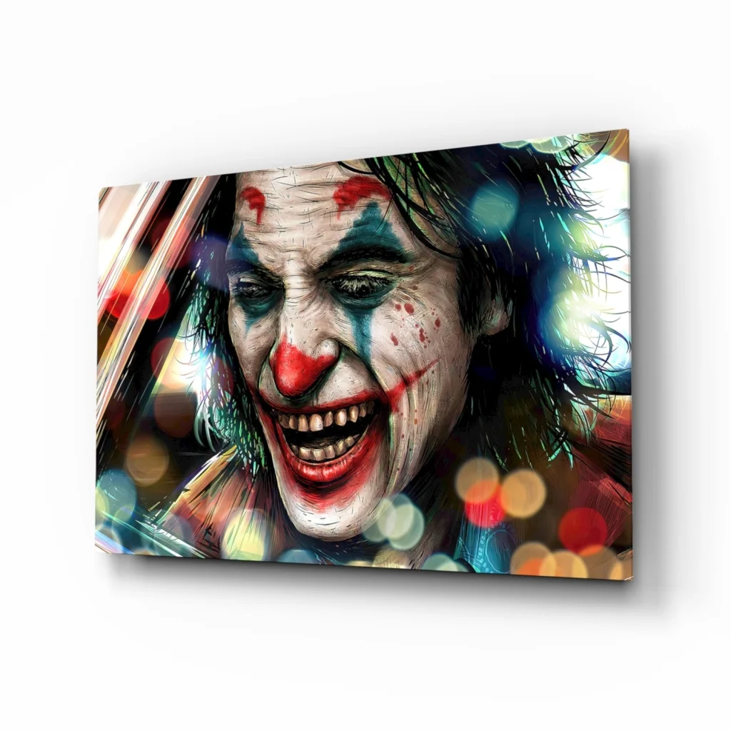 Joker Canvas Wall Art with Bold Face Paint and Bokeh Lights | Insigneart USA | vintageantiquesgifts.com