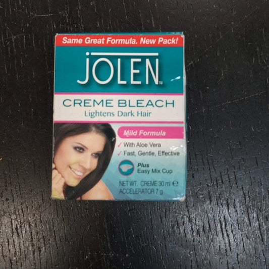 Jolen Creme Bleach lightens dark hair mild formula in teal pink box